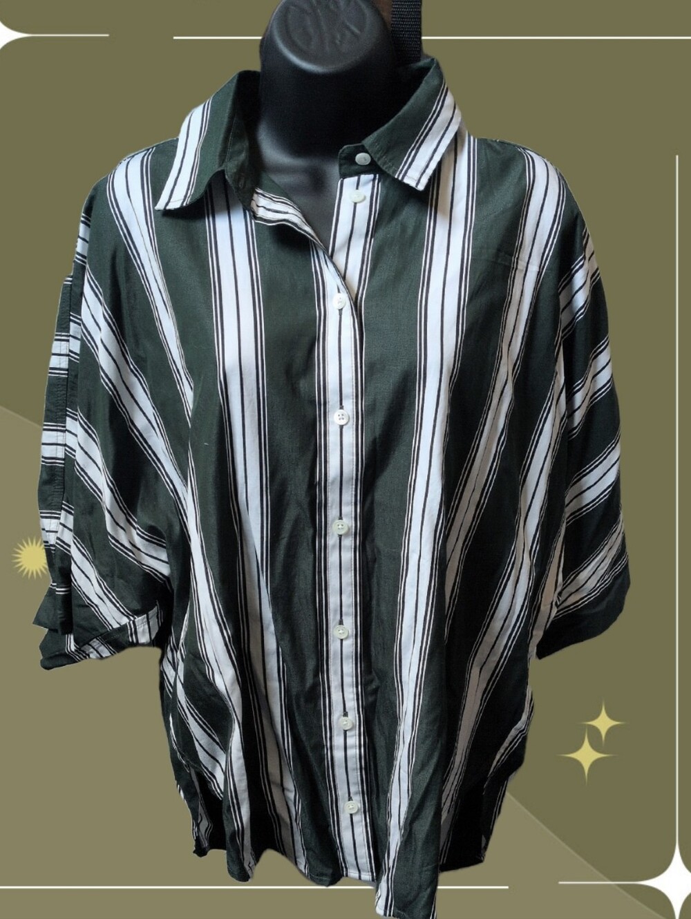 ✨Madewell Oversized Pleated-Sleeve Button-Up Shirt in Summit Green Size L NWT